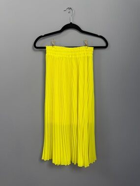 Neon Yellow Pleated Midi Skirt